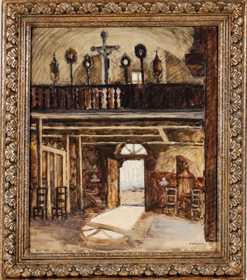 Alfred BERGIER (1881-1971) : Intérieur d'église. - Photo 1