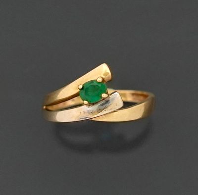 Bague croisée en deux tons d'or jaune et gris 18K 750 milliè…