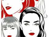 a drawing of three women with red hair and green eyes