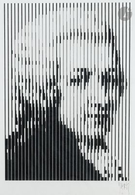 une photo en noir et blanc du visage d'un homme d'où partent des lignes