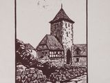 an image of a drawing of a building with a clock tower
