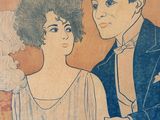 a drawing of a man and a woman standing together