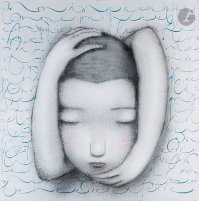 une image représentant le dessin d'une femme qui se tient la tête entre les mains