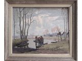 a picture of a painting of a man and a woman on a boat
