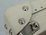 a close up of a piece of luggage on a table