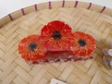 a small piece of food that is sitting on a tray