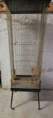 une cage à oiseaux avec un oiseau à l'intérieur