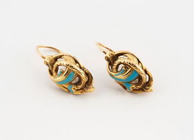 an image of a pair of gold and turquoise earrings