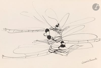 un dessin représentant une libellule sur une feuille de papier