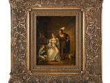 un tableau représentant une femme en robe blanche et un homme en robe bleue