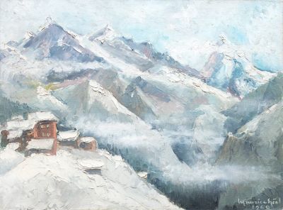 ECOLE XXème, "Paysage de montagnes" (Alpes?), huile sur toil…