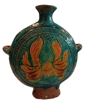 TURQUIE? Gourde de pèlerin en terre vernissée bleue à décor …