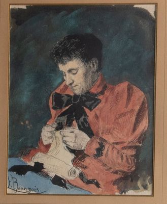 tableau représentant un homme en chemise rouge tenant un chat noir