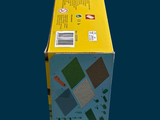 a yellow box with a pattern on it on a blue background