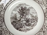 brown and white plate with a picture of a deer in a field