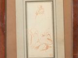 dessin encadré représentant une femme et un oiseau, dans un cadre en bois