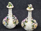 paire de vases en porcelaine décorés de fleurs sur fond noir