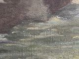 an oil painting of a man in a boat in the water