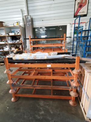a table that has some food on it in a warehouse