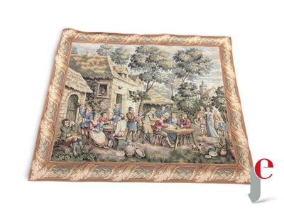 an image of a tapestry with a picture of a village scene on it