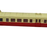 a red and white train car on a white background