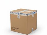 picture of a cardboard box on a white background with the words mid century design printed on it