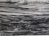 a black and white drawing of a boat in the water
