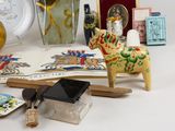 a table with a lot of different items on it