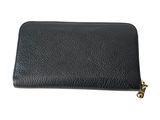 a black leather wallet with a zipper on the front