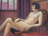 une peinture représentant une femme nue assise sur une chaise
