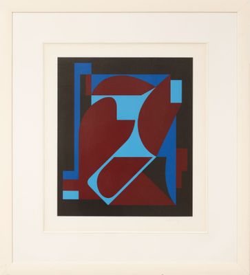 une image représentant une peinture abstraite rouge et bleue