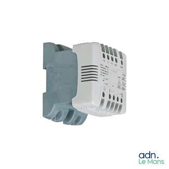a close up of a white and blue device on a white background