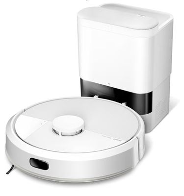 une image représentant un aspirateur robot surmonté d'une boîte