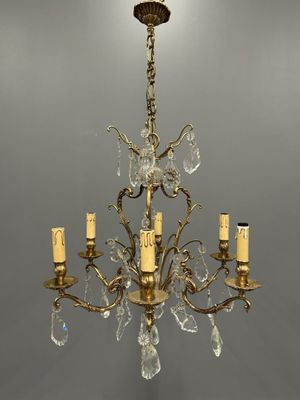 LUSTRE cage à six bras de lumière en bronze orné de pendeloq…