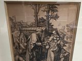 framed picture of a painting of a group of people in a wooded setting