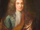 un tableau représentant un homme vêtu d'un manteau bleu et d'un manteau marron