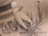 a drawing of a woman holding a bouquet of flowers