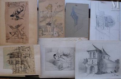many drawings on a table with a lot of them