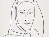un dessin en noir et blanc représentant une femme portant un foulard