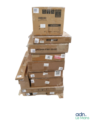 several boxes stacked on top of each other on top of a pallet