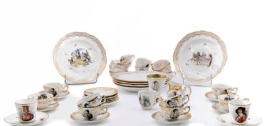 a lot of plates and cups that are sitting on a table