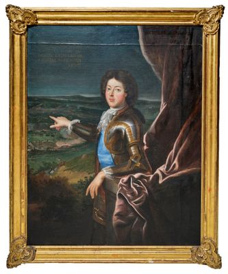 an old painting of a boy in armor with a bird in the background