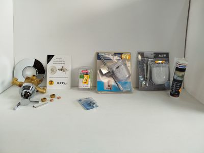 many items that are sitting on a white table