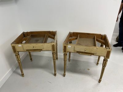 pair of antique side tables with glass tops and brass legs