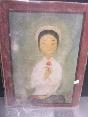 painting of a woman with a rose in her hand