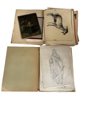 plusieurs vieux livres comportant des dessins et des illustrations sur une page blanche