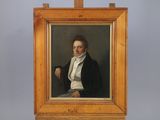 painting of a man in a black coat and white shirt