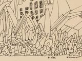 drawing of a drawing of a city with a lot of tall buildings
