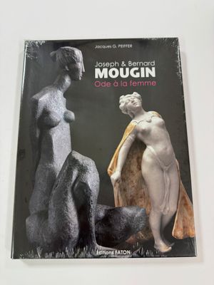 the book cover of mougin, a sculpture of a woman standing next to a statue of a man