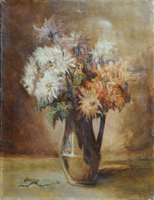 une peinture de fleurs dans un vase sur une table